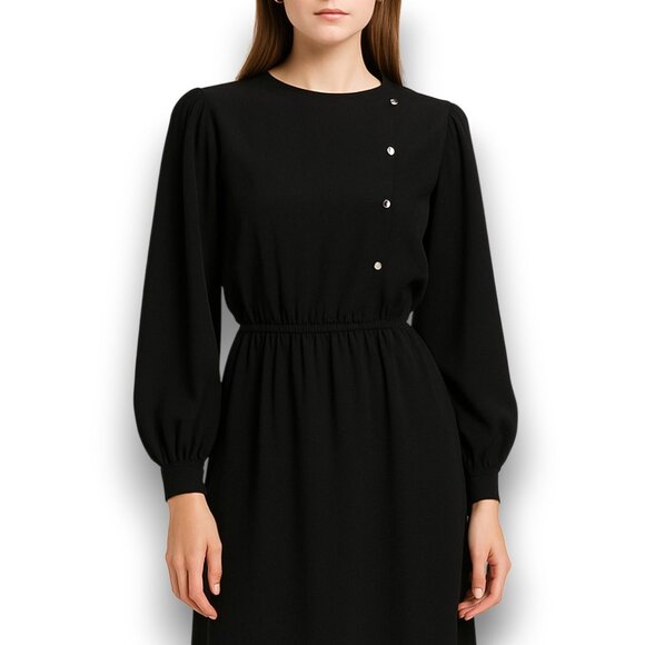 Vintage 1970s B. Altman Black Silk Midi Dress - Picture 1 of 13